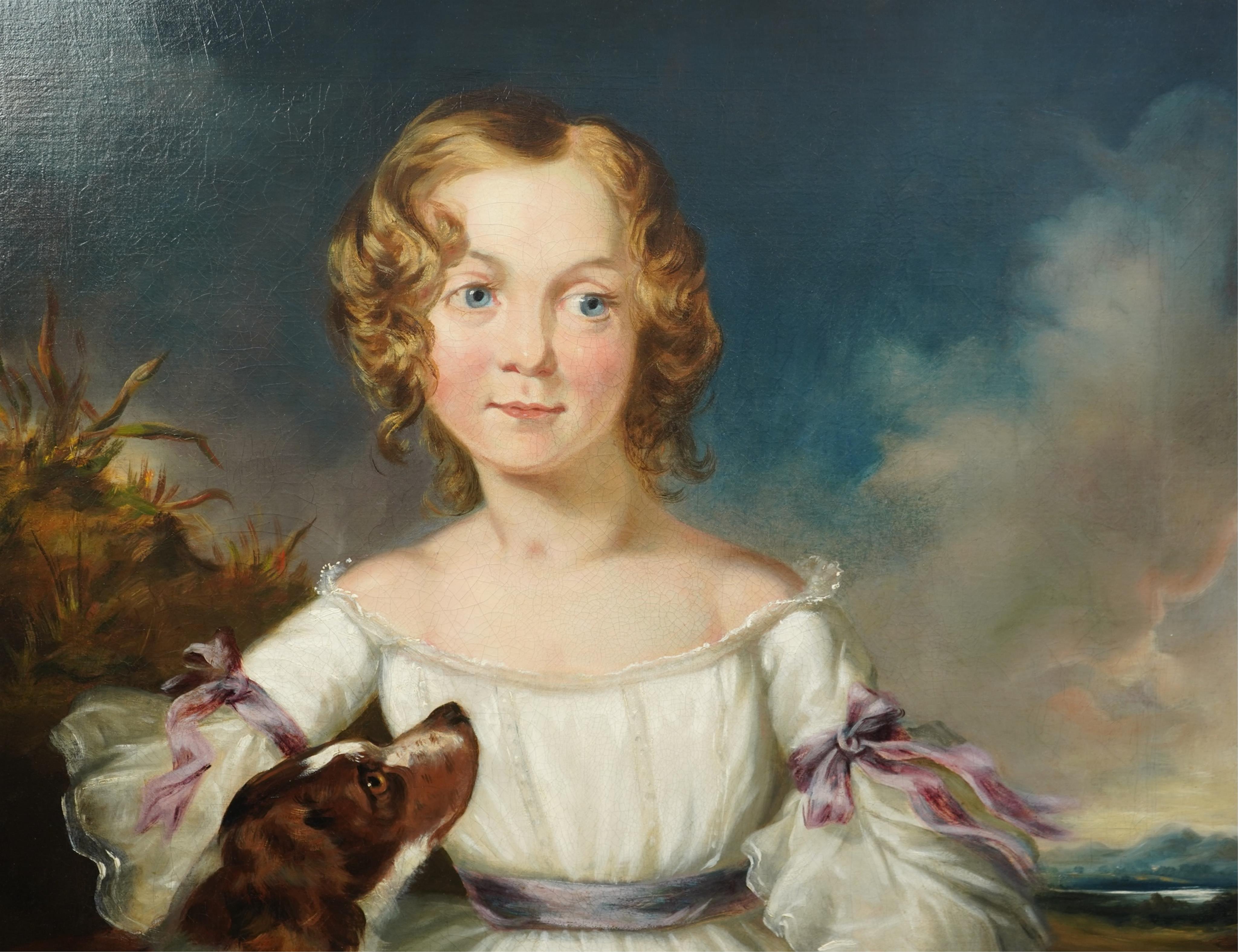 Regency school, c.1800 , Portrait of a girl and spaniel before a landscape